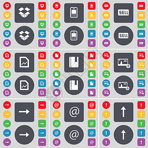 彩色向右箭头Dropbox 手机 销售 图形文件 字典 图片 向右箭头 邮件 向上箭头图标符号 一大套平面彩色按钮 适合您的设计背景