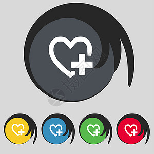 标签医疗标志医学心脏标志图标 十字符号 设置多彩的按钮质量药品徽章海豹创造力标签诊断医疗边界框架背景