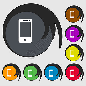 智能手机符号图标 支持符号 呼叫中心 八个彩色按钮上的符号标签质量徽章框架咨询服务创造力海豹插图圆圈背景图片