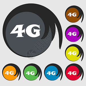 4G 符号图标 移动电信技术符号 八色按钮上的符号边界电话标签令牌邮票框架数据质量插图互联网背景图片