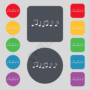 彩色音符音乐音符符号图标 音乐符号 设置彩色按钮笔记钥匙创造力徽章邮票插图海豹令牌标签旋律背景