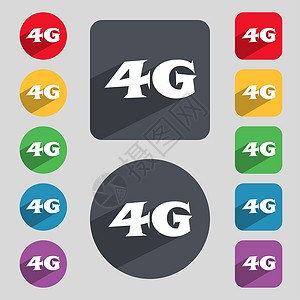 4G 符号图标 移动电信技术符号 一组彩色按钮质量标准数据边界电话邮票框架互联网徽章插图背景图片