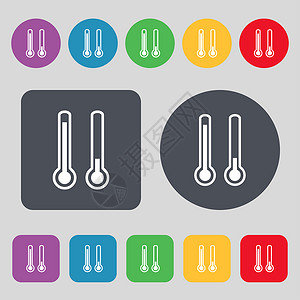 温度计温度图标符号 一组有12色按钮 设计平坦华氏度高清图片素材