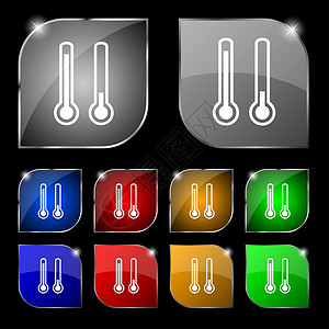 温度计温度图标符号 一组有色调的10个多彩按钮天气高清图片素材