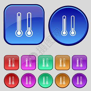 温度计温度图标符号 一组12个旧按钮 用于设计设计科学高清图片素材