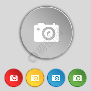 数字照相机图标符号 5个平板按钮上的符号照片气泡创造力镜片插图标签质量相机摄影师闪光背景