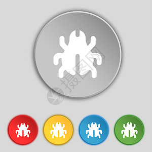 螨虫图标軟件虫 病毒 消毒 甲虫图标符号 五个平板按钮上的符号背景