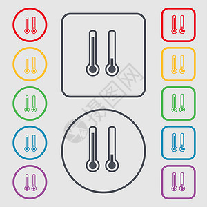温度计温度图标符号 圆形上的符号和带框架的平方按钮高的高清图片素材