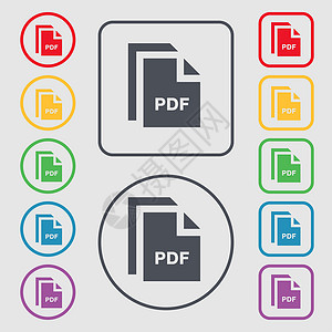 文件 PDF 图标符号 在圆形和带框架的平方按钮上的符号背景图片