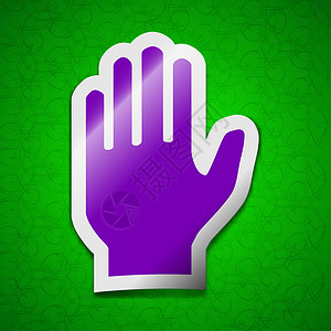 手印图标符号 绿色背景上的符号彩色粘贴标签质量插图犯罪令牌按钮框架创造力打印扫描手指背景图片