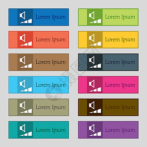 音量 声音图标标志 为网站设置十二个矩形 彩色 漂亮 高质量的按钮界面控制金属音乐插图技术背景图片