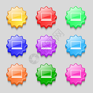 膝上型计算机符号图标 笔记本Pc符号 九张长的彩色按钮上的符号背景图片