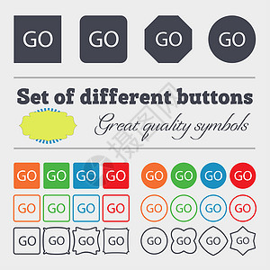 GO 符号图标 许多多彩 多样 高质量的按钮背景图片