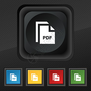 文件 PDF 图标符号 在黑纹理上为您设计的五个彩色 时髦按钮集背景图片