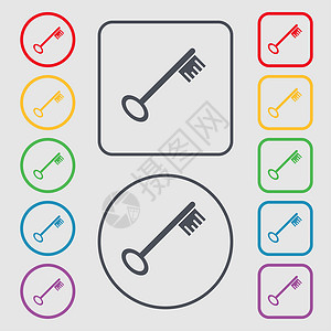 键图标符号 圆形上的符号和带边框的平方按钮空白贮存插图房子帐户关键词密码锁孔秘密金属背景图片