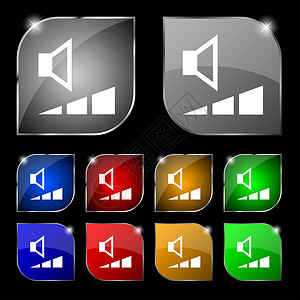 音量 声音图标符号 一组十色的有色按钮金属控制插图界面音乐技术背景图片