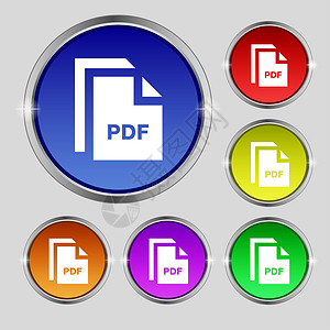文件 PDF 图标符号 在亮度彩色按钮上的圆形符号背景图片