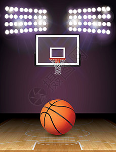 篮球地板篮球球场和灯光球以及Hooop IOU 说明插画