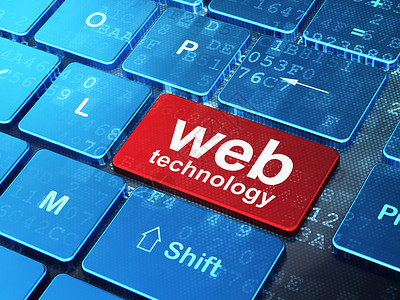 Web 设计概念 计算机键盘背景上的网络技术引擎高清图片素材