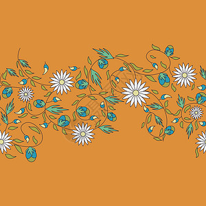 向日葵花无缝背景绘画花瓣季节树叶雏菊种子橙子墙纸纺织品叶子背景图片