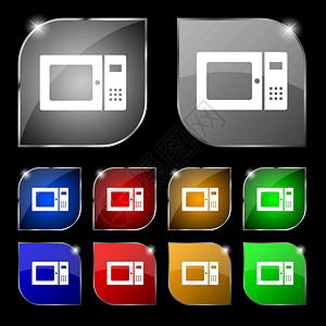 烤箱按钮微波图标符号 套装有色调的10个多彩按钮 矢量设计图片