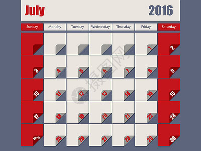 灰红2016年6月的日历背景图片