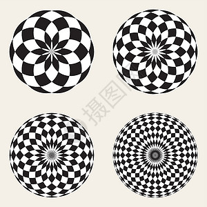 一组四矢量黑白螺旋圆形几何设计元素背景图片