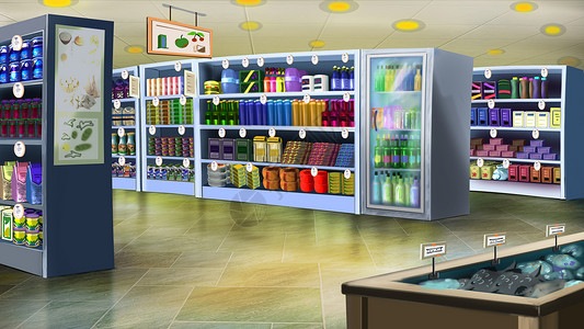 超级市场插图卡通片场景动画片购物绘画房间购物中心商品店铺背景图片