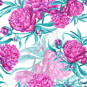 浪漫水彩图案纺织品墙纸装饰品织物植物寝具邀请函婚礼牡丹花朵背景图片