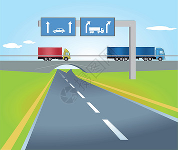 桃岭公路带有交通标志的公路车道汽车立交桥街道卡车商品路线货车沥青大车插画