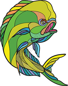 鱼的捕捞画线手绘草图手工刮板口头禅墨水插图艺术品插画