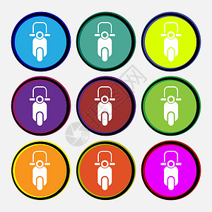 Scooter 图标符号 9个多色圆环按钮 矢量背景图片