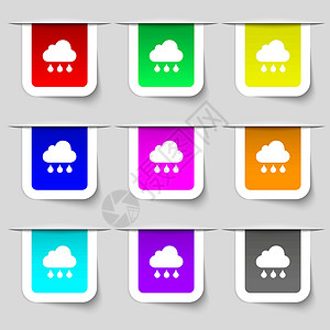 天气图标云雨图标符号 您设计时的多色现代标签集 矢量设计图片
