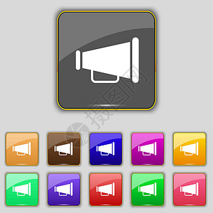 语音网络图标符号 设置为网站的11个彩色按钮 矢量喇叭玩家扬声器圆形界面说话用户立体声体积插图背景图片