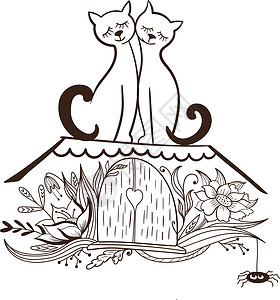 猫屋顶矢量折叠与爱中的猫设计图片