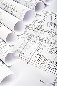 建筑设计蓝图卷草图工程项目绘画文档建筑学住房建筑建筑物测量背景图片