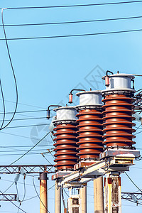高压电压电力工程环境商业网络变电站危险发电机蓝色框架电气电缆高清图片素材