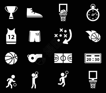 着火的篮球篮球简单的图标时间分数跑表灌篮篮筐高手运球背心场地篮子插画