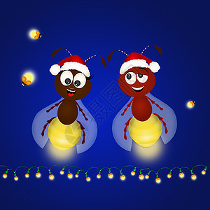 蝴蝶庆祝圣诞节插图新年昆虫灯泡微笑庆典动物卡通片明信片背景图片