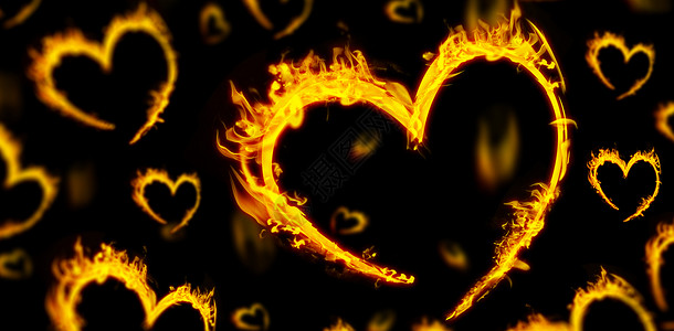 几颗心在火中的复合图像红心燃烧火焰背景图片