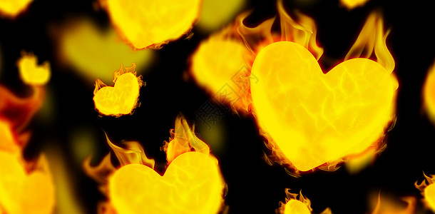 几颗心脏燃烧的复合图像火焰烧伤红心图片素材