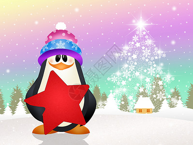 圣诞节的企鹅新年庆典景观礼物插图闲暇卡通片明信片雪花背景图片