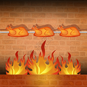 烤鸡午餐食物油炸动物炙烤菜单店铺烤肉公鸡插图背景图片