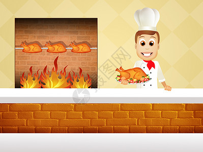 烹饪鸡油炸食物菜单公鸡店铺炙烤插图烤肉厨师男人背景图片
