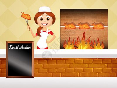 罗塞利语Name炙烤食物烤肉油炸午餐动物插图公鸡菜单店铺背景图片