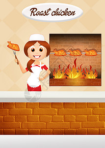 转子菜单店铺动物公鸡炙烤油炸插图烤肉午餐食物背景图片