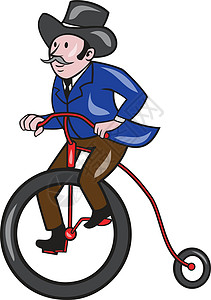 高轮自行车绅士骑着卡通插画