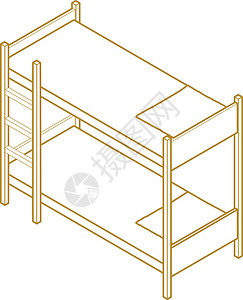 双层床等距透视图体积床单床头寝具家具房间房子插图卧室背景图片