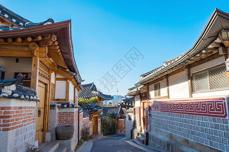 韩国传统房屋村 韩国传统风格建筑S房屋旅行村庄房子背景