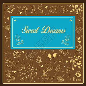做个好梦做甜美的梦 有花岗背景黄色棕色乐趣信封艺术字体手工英语数字插图设计图片